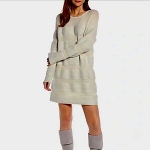 Something Navy Woman's XS Striped Metallic Knit Sweater Dress Offwhite Silver